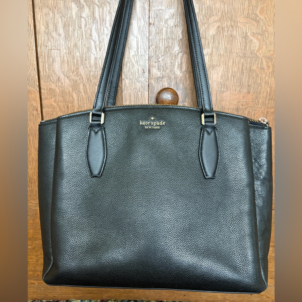 Kate Spade Monet Tote Purse Triple Compartment Black Leather Pebbled